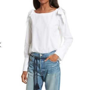 NWOT FRAME Bow-embellished Cotton-poplin Blouse